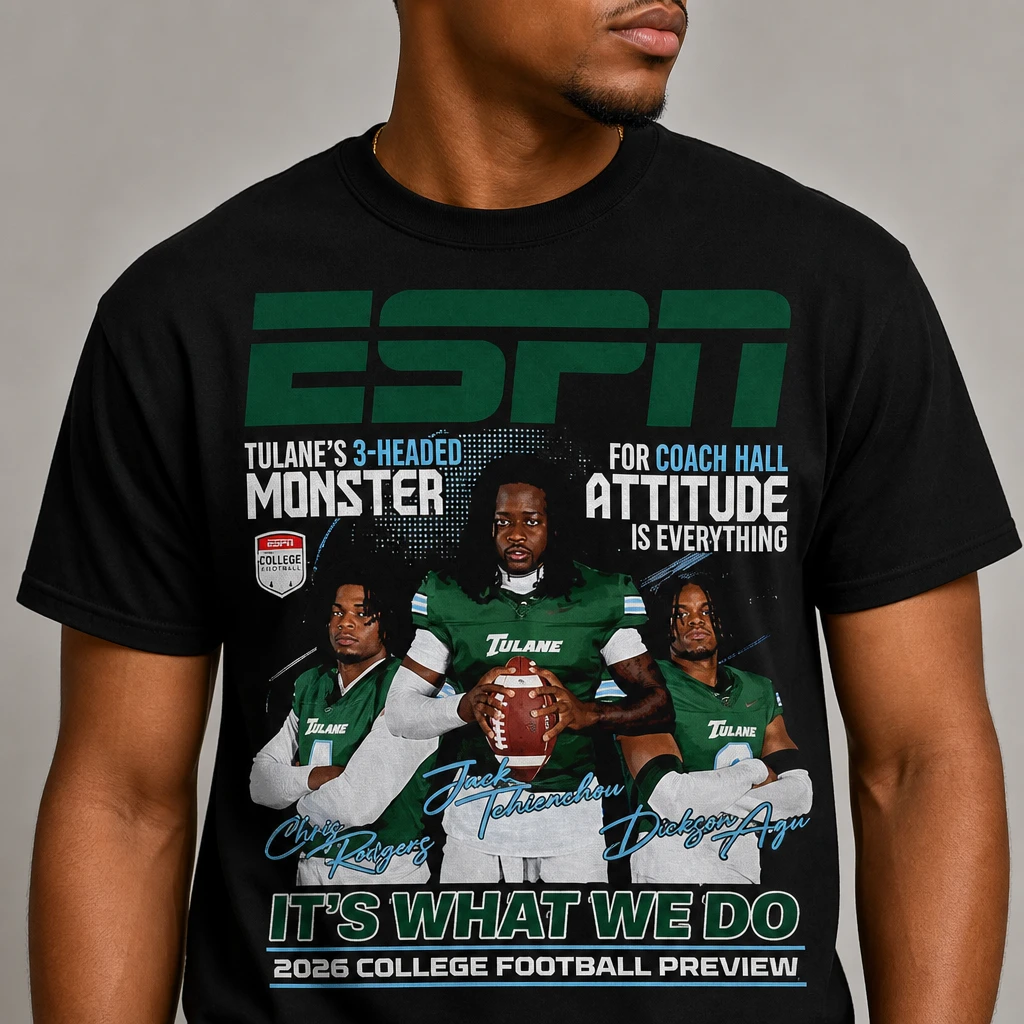 Tulane Monster ESPN Football Preview Tee, Coach Hall Attitude Is Everything Vintage Sports Graphic T available at our Los Angeles warehouse