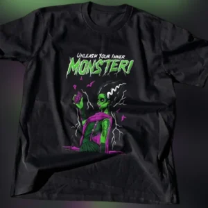 Unleash Your Inner Monster Bride of Frankenstein Tee, Gothic Horror Classic Monster Graphic T-Shirt available at our Los Angeles warehouse