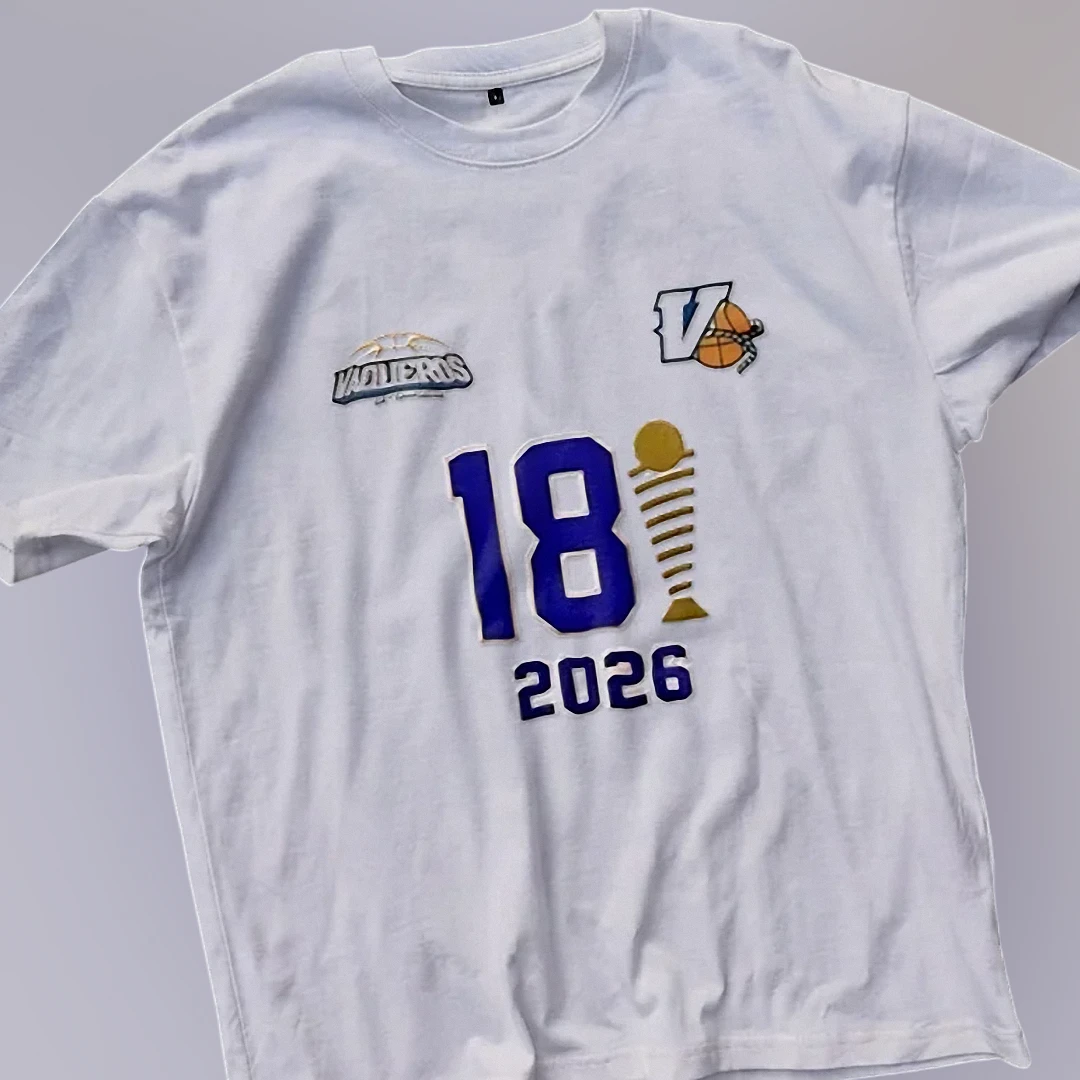 Vaqueros 18 Basketball 2026 Championship Trophy Graphic Tee — Los Angeles Vaqueros 18 Basketball 2026 Championship Trophy Graphic Tee available at our Los Angeles warehouse