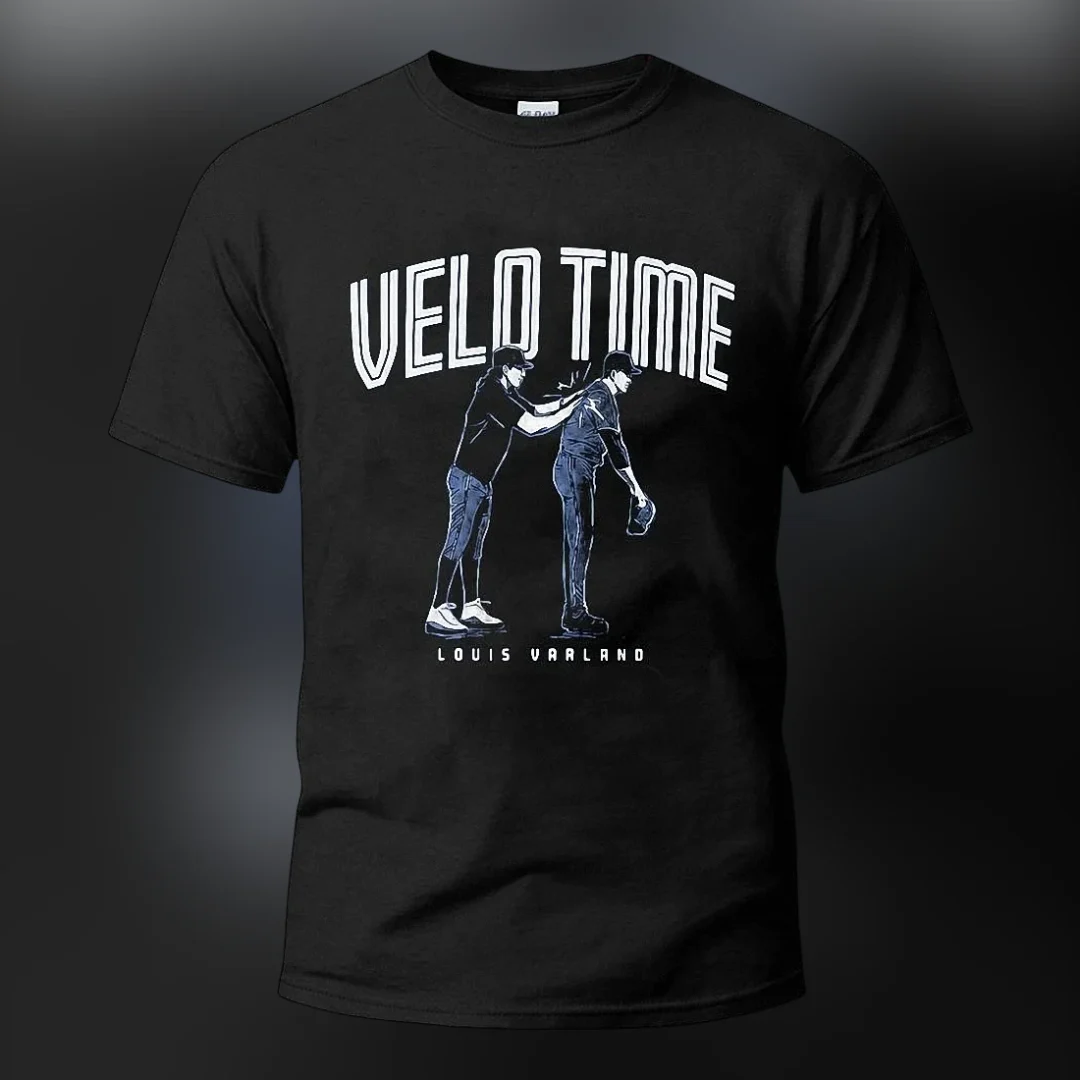 Velo Time Louis Varland Tee, Baseball Pitcher Graphic Shirt, — Los Angeles Velo Time Louis Varland Tee, Baseball Pitcher Graphic Shirt, Sports Fan Apparel Gift available at our Los Angeles warehouse