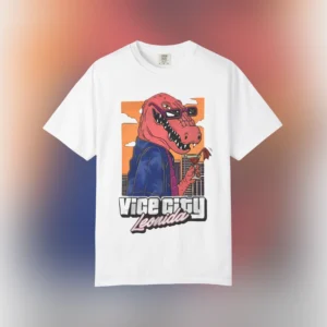 Vice City Leonida Tee Retro Miami Alligator Graphic Shirt for Gamers available at our Los Angeles warehouse