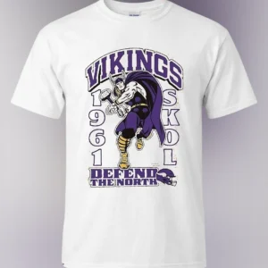 Vikings 1961 Skol Defend the North Tee, Vintage Thor Football Graphic T-Shirt available at our Los Angeles warehouse