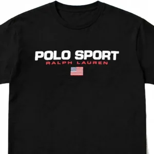 Vintage Polo Sport Graphic Tee 90s Retro Sportswear American Flag Black Cotton T-Shirt
