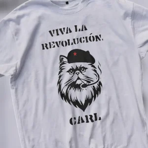 Viva La Revolucion Carl Tee Funny Revolutionary Cat Graphic Shirt Parody Fan Art Gift for Cat Lovers