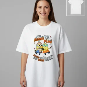 We Make Aging Look Fun Sisters Who Age Together Stay Weird Together Tee, Funny Sister Cartoon Shirt available at our Los Angeles warehouse