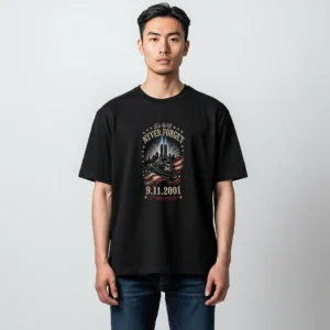 We Will Never Forget 9.11.2001 Tee, Patriot Day September 11 Memorial Firefighter Tribute T-Shirt available at our Los Angeles warehouse