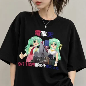 We Will Never Forget Anime Girl Graphic Tee Aesthetic Japanese Streetwear Shirt available at our Los Angeles warehouse