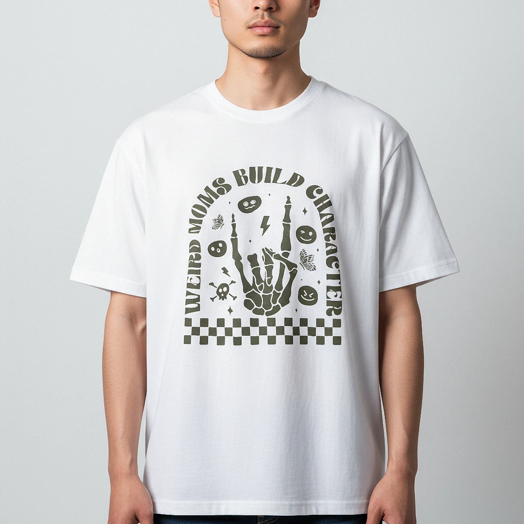Weird Moms Build Character Tee Skeleton Hand Graphic Shirt Funny Mom Gift available at our Los Angeles warehouse