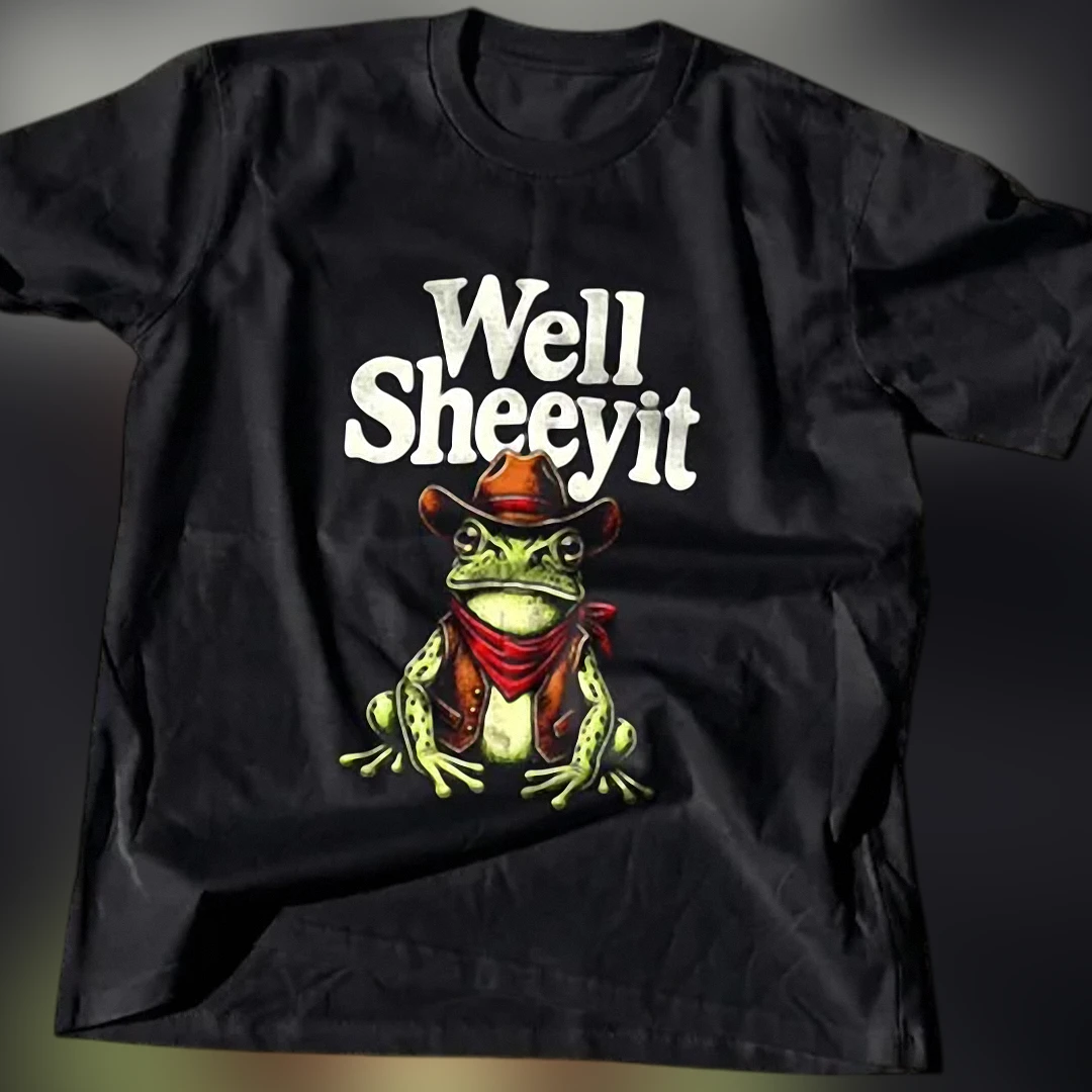 Well Sheeyit Tee Funny Cowboy Frog Graphic T-Shirt for Men and Women available at our Los Angeles warehouse