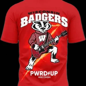 Wisconsin Badgers PWRD UP Guitar Mascot Graphic Tee, UW Madison Game Day Fan T-Shirt