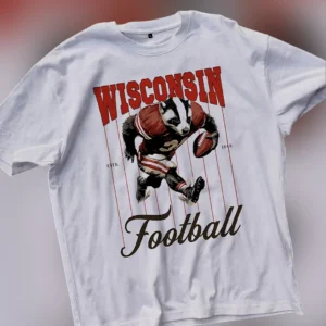 Wisconsin Football Estb Mascot Tee, Vintage Badgers Retro Graphic T-Shirt for Game Day Fans available at our Los Angeles warehouse