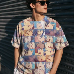 Anime Face Collage All Over Print Tee Japanese Streetwear Graphic Shirt