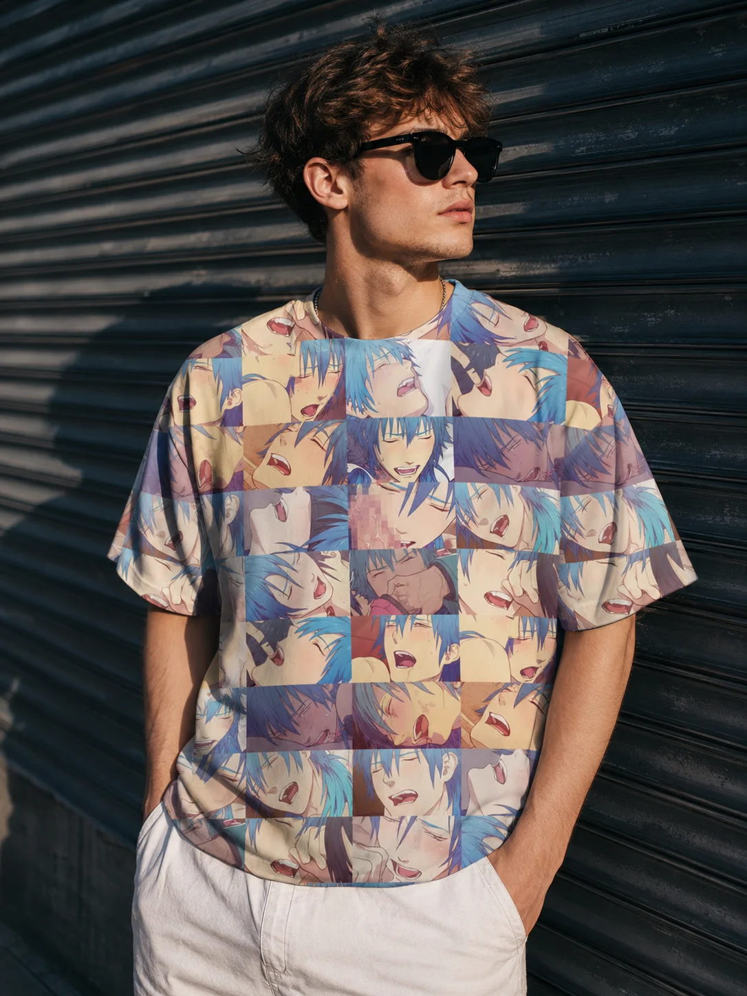 Anime Face Collage All Over Print Tee Japanese Streetwear Graphic Shirt