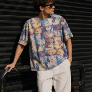 Anime Face Collage All Over Print Tee Japanese Streetwear Graphic Shirt