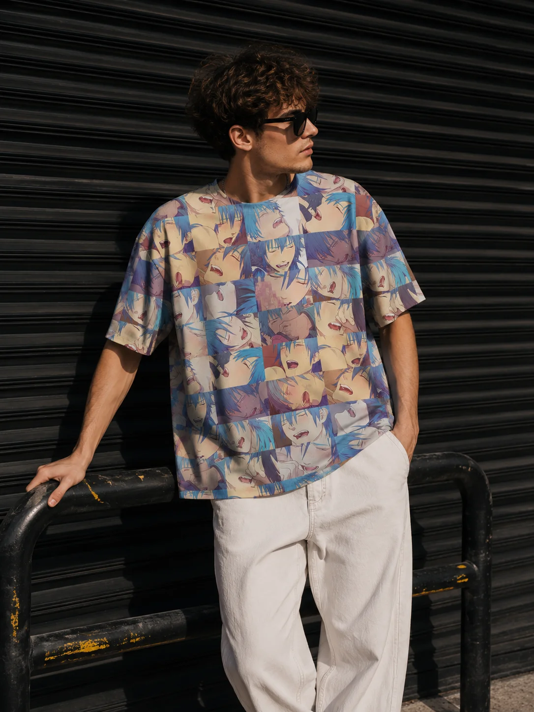 Anime Face Collage All Over Print Tee Japanese Streetwear Graphic Shirt