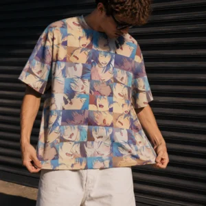 Anime Face Collage All Over Print Tee Japanese Streetwear Graphic Shirt