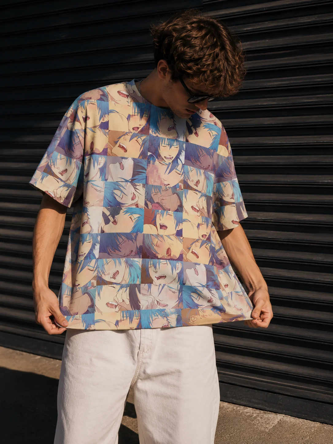 Anime Face Collage All Over Print Tee Japanese Streetwear Graphic Shirt
