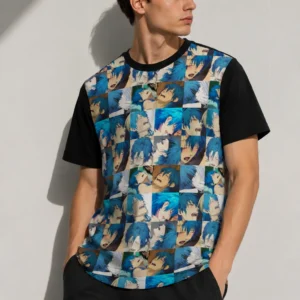 Anime Face Collage All Over Print Tee Graphic Streetwear for Men
