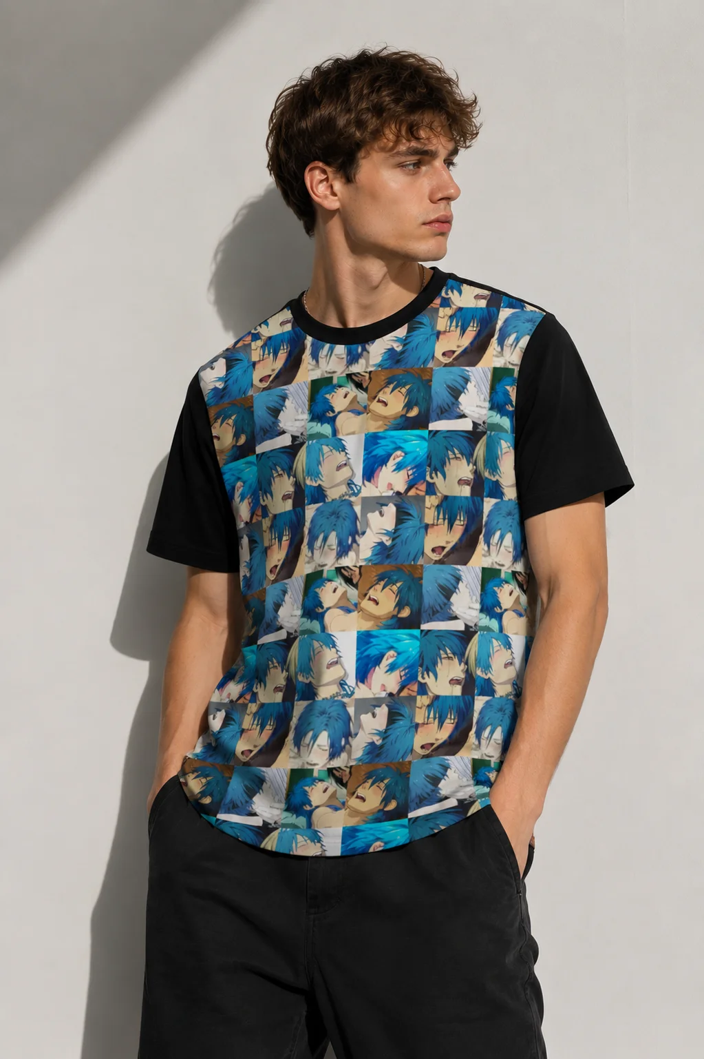 Anime Face Collage All Over Print Tee Graphic Streetwear for Men
