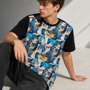 Anime Face Collage All Over Print Tee Graphic Streetwear for Men