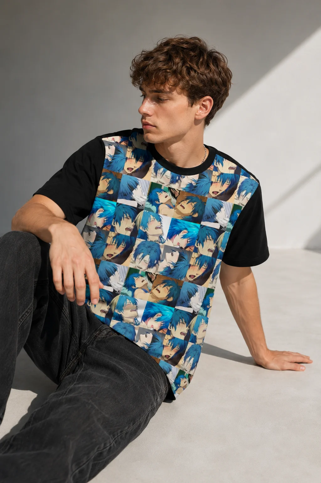 Anime Face Collage All Over Print Tee Graphic Streetwear for Men