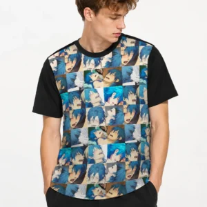 Anime Face Collage All Over Print Tee Graphic Streetwear for Men