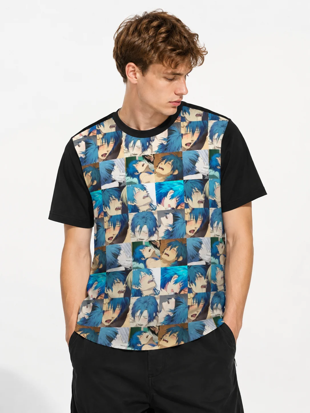 Anime Face Collage All Over Print Tee Graphic Streetwear for Men
