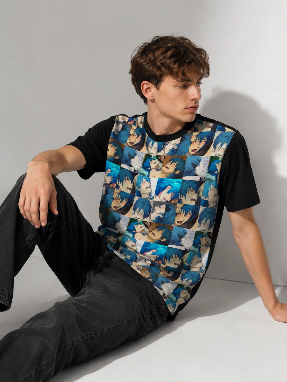 Anime Face Collage All Over Print Tee Graphic Streetwear for Men