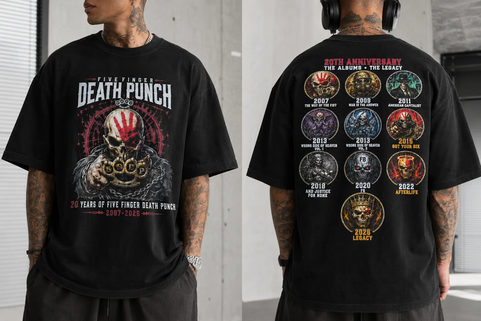 woobulk_1785570079777_0_ee8ed2.webp Five Finger Death Punch 20th Anniversary The Albums Legacy Tee Heavy Metal Band Shirt