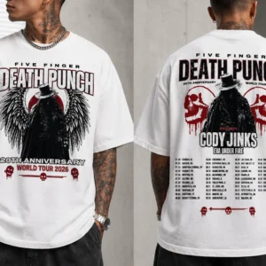 Five Finger Death Punch 20th Anniversary World Tour 2026 Tee Cody Jinks Eva Under Fire Concert Shirt