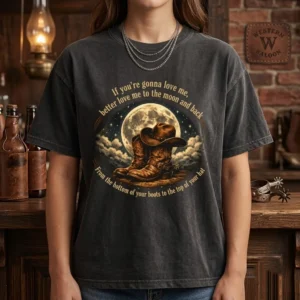 Ella Langley Bottom of Your Boots Shirt, Western Moon and Back Vintage Wash Tee Rustic Cowboy Boots Country Graphic Shirt Gift for Her