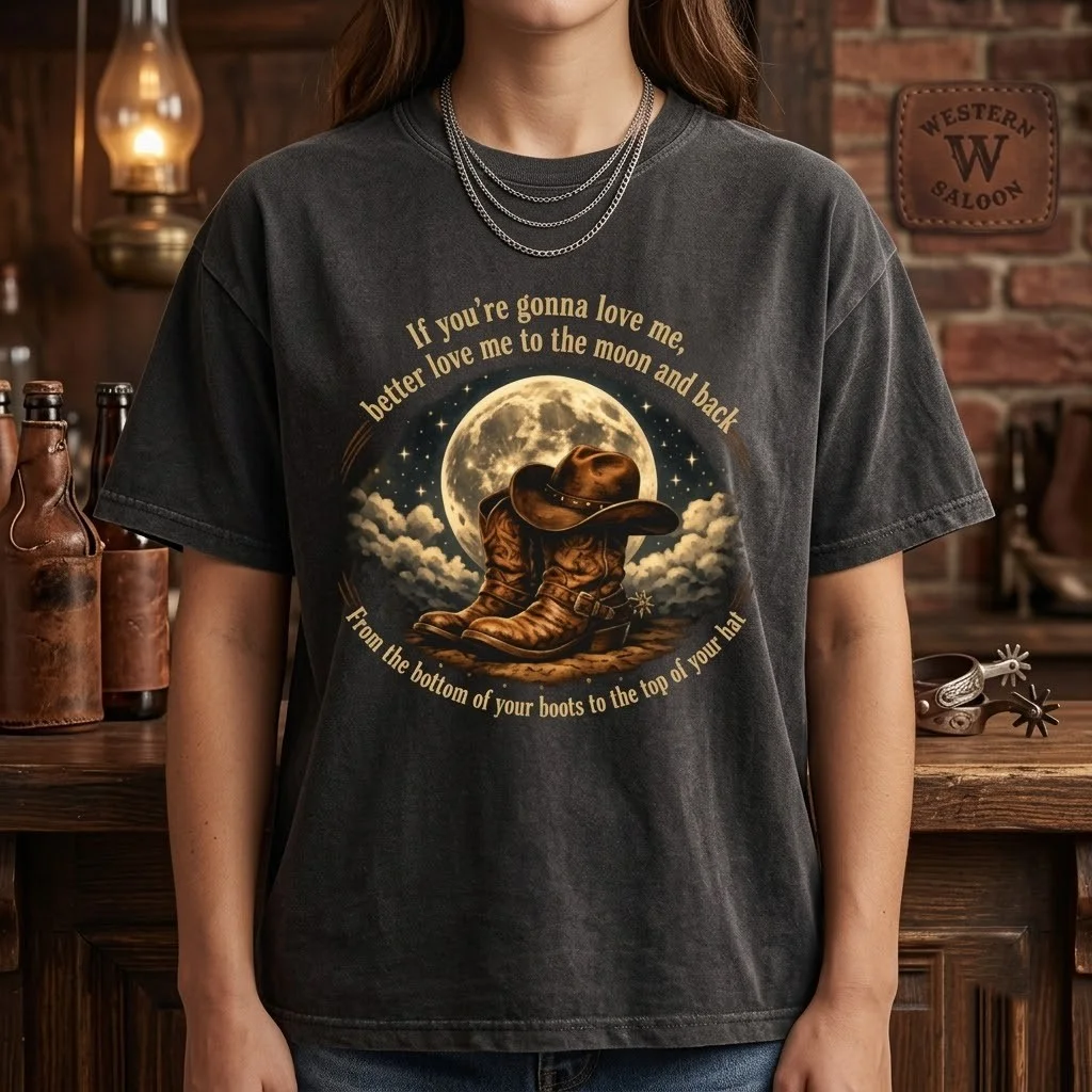woobulk_1785572730407_0_d4fca0.webp Ella Langley Bottom of Your Boots Shirt, Western Moon and Back Vintage Wash Tee Rustic Cowboy Boots Country Graphic Shirt Gift for Her