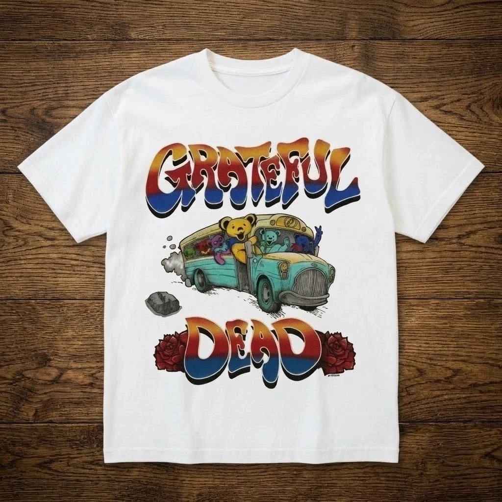 Grateful Dead Dancing Bears Bus Vintage Style Band Tee