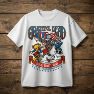 Grateful Dead Wave That Flag July 4 1987 Foxboro Concert Tee Vintage Style Rock Band T-Shirt