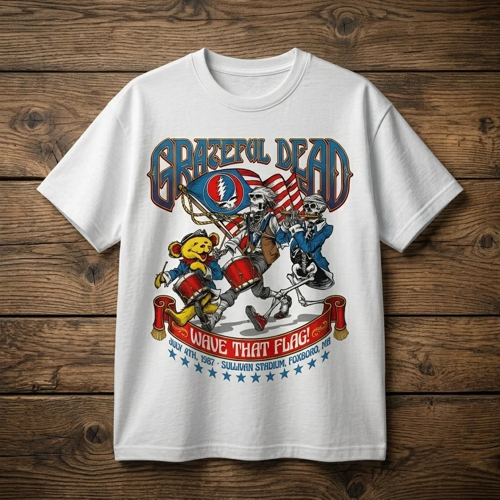 woobulk_1785572998836_0_b4ba74.webp Grateful Dead Wave That Flag July 4 1987 Foxboro Concert Tee Vintage Style Rock Band T-Shirt