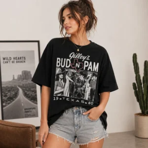 Urban Cowboy Gilley's Bud N Pam 19 Texas 80 Graphic Tee, Vintage Western Retro Movie Fan Shirt