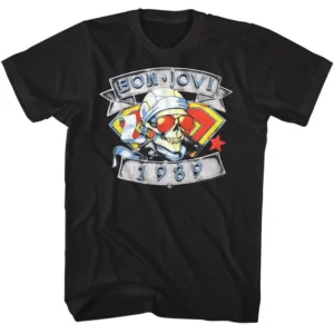 Bon Jovi 1989 Vintage Skull Tee Classic Rock Band Shirt Gift