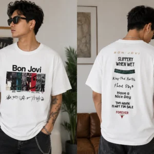 Bon Jovi Slippery When Wet New Jersey Graphic Tee Retro Band Shirt