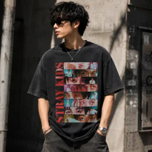 Stray Kids Vintage Wash Collage Graphic Tee K-Pop Streetwear
