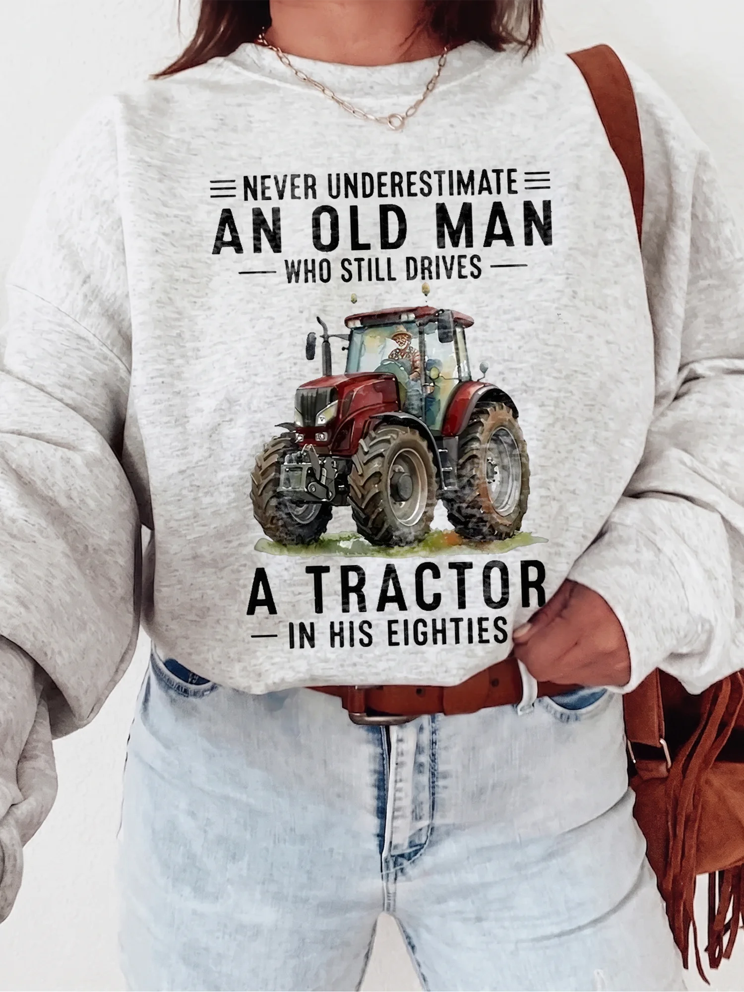 Never Underestimate An Old Man Tractor Sweatshirt Funny 80th Birthday Farmer Grandpa Gift