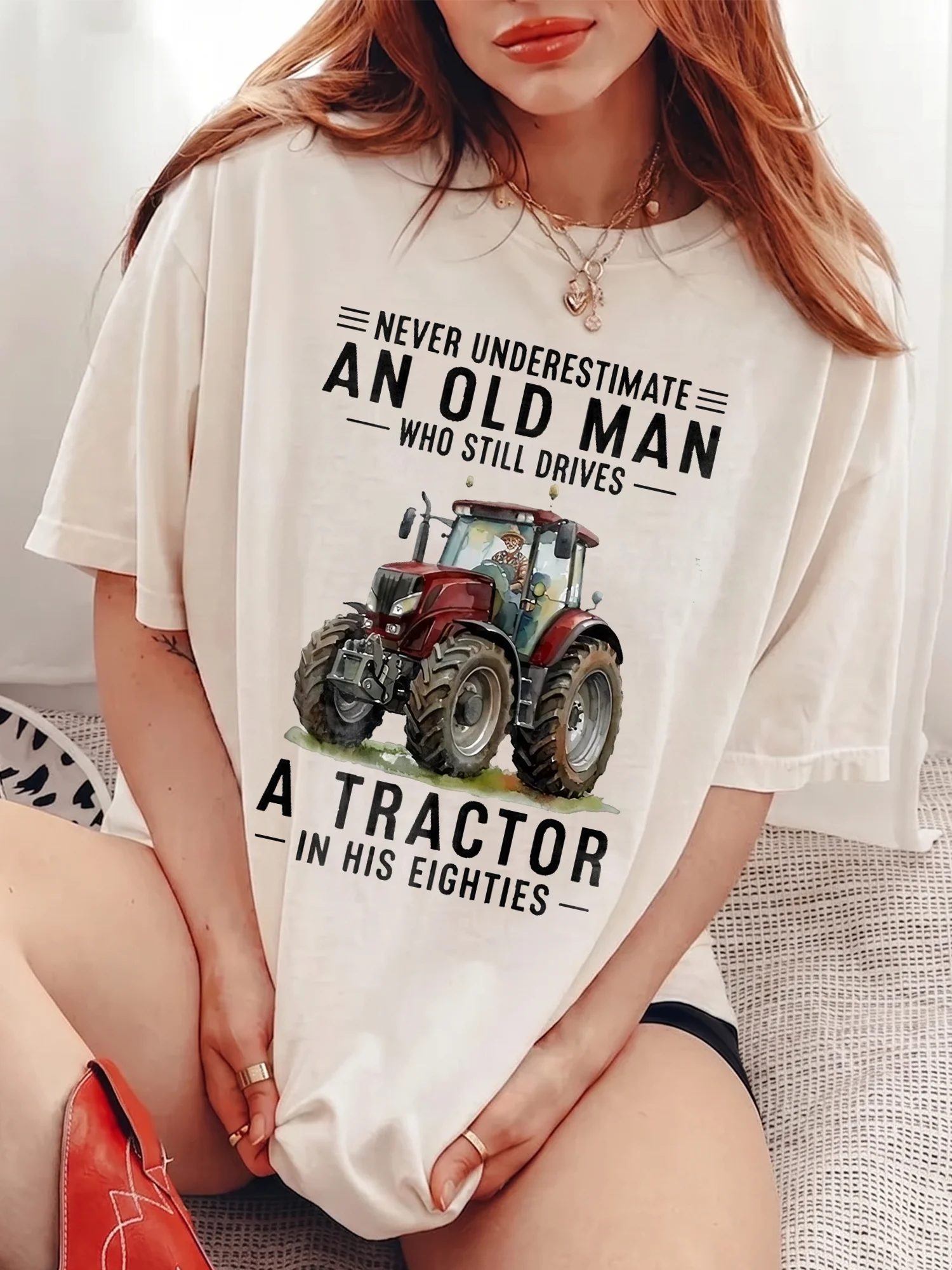 Never Underestimate An Old Man Tractor Sweatshirt Funny 80th Birthday Farmer Grandpa Gift