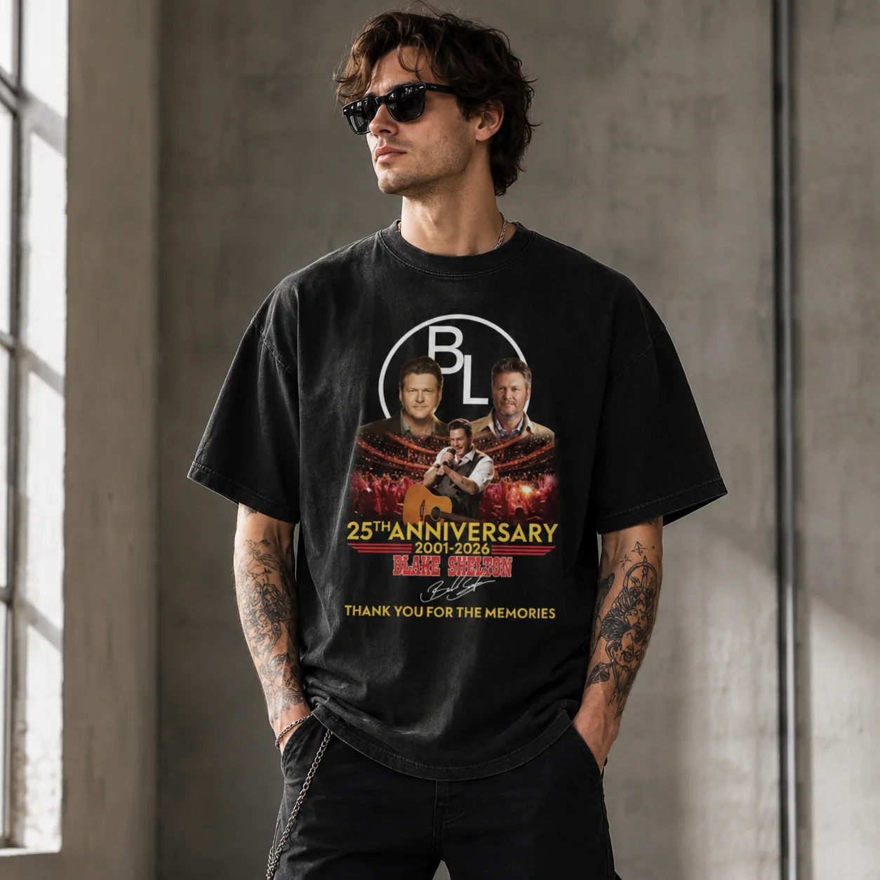 woobulk_1785812222430_0_7bfd9a.webp Blake Shelton 25th Anniversary Thank You For The Memories Tribute Tee