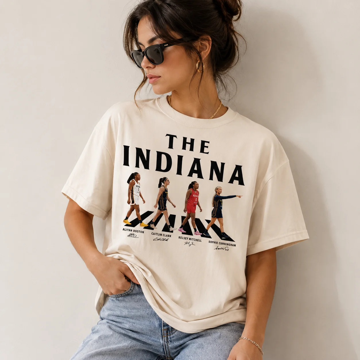 woobulk_1785813579533_0_0dcef0.webp Indiana Basketball Signatures Abbey Road Style Tee Clark, Boston, Mitchell Cunningham Squad Shirt