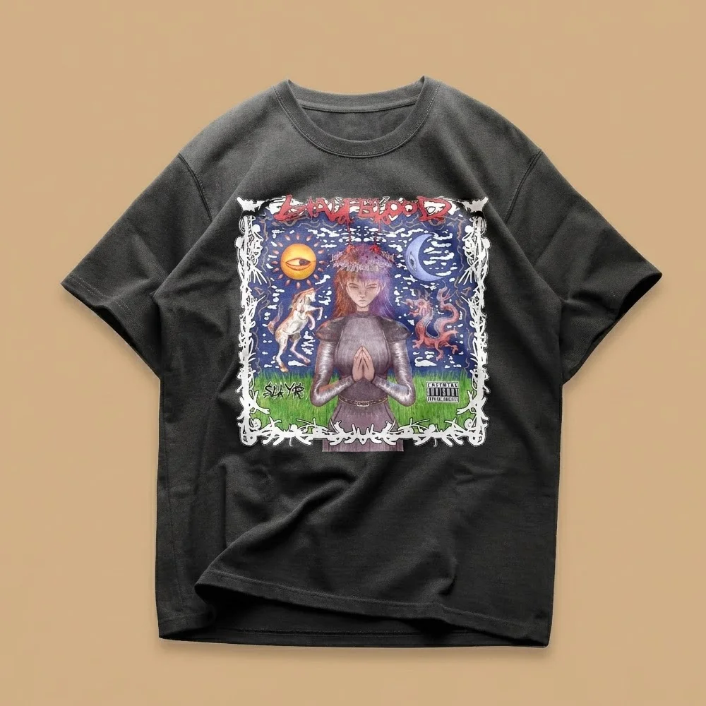 Half Blood Slayer Parental Advisory Tee Surreal Dark Fantasy Art Graphic T-Shirt Alternative Streetwear