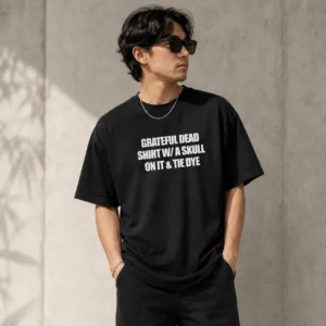 Grateful Dead Shirt With A Skull On It And Tie Dye Text Graphic Tee Ironic Parody Band Shirt