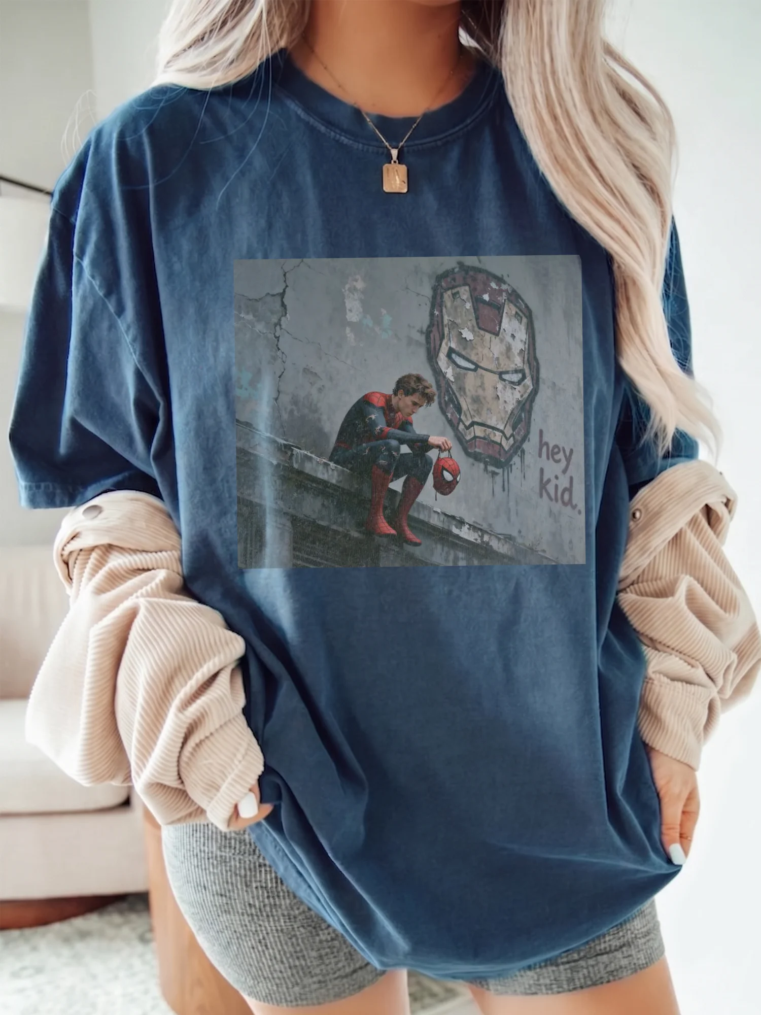 Spider-Man Iron Man Hey Kid Quote Tee Marvel Fan Art Shirt