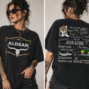 Jason Aldean Song Collage Vintage Tee Country Concert Shirt for Women