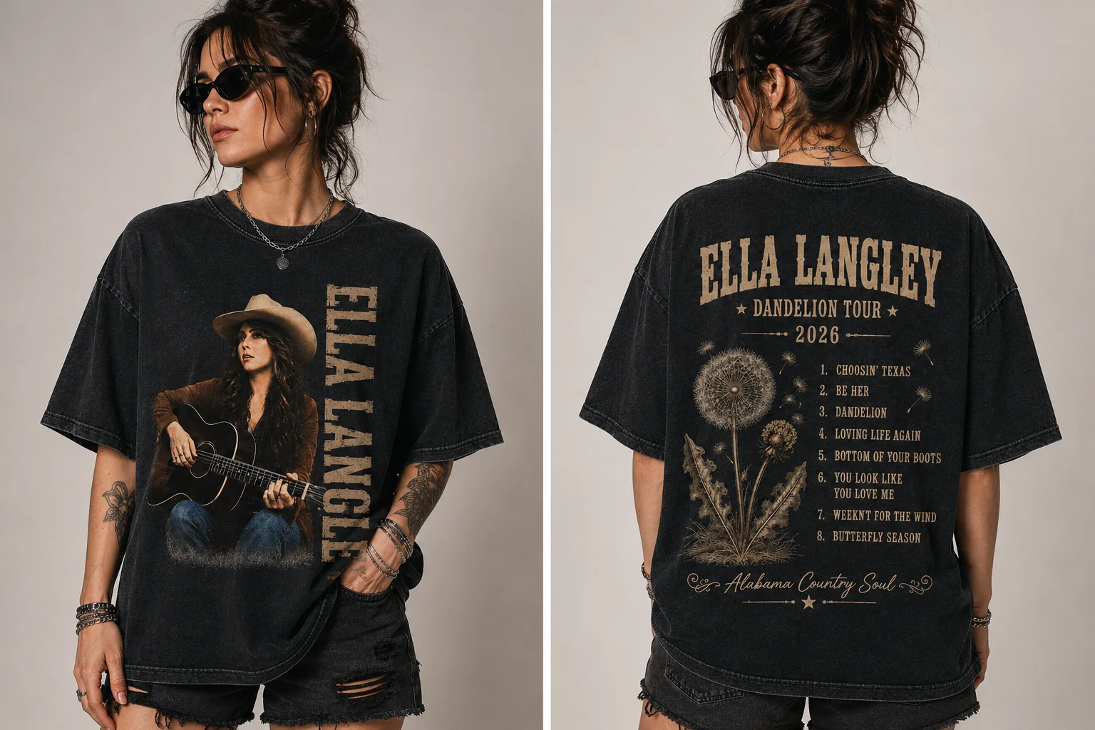 Ella Langley Dandelion Tour 2026 Vintage Graphic Tee Choosin' Texas Tracklist Concert Shirt