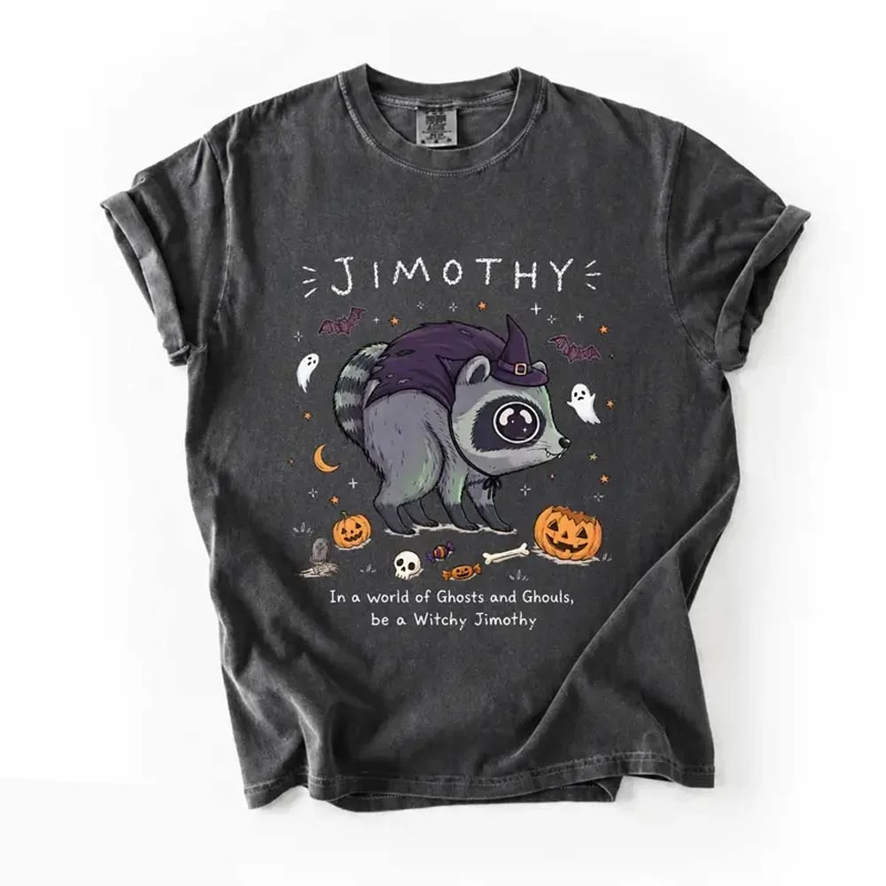 Witchy Jimothy Raccoon Halloween Tee Cute Spooky Ghosts and Ghouls Shirt