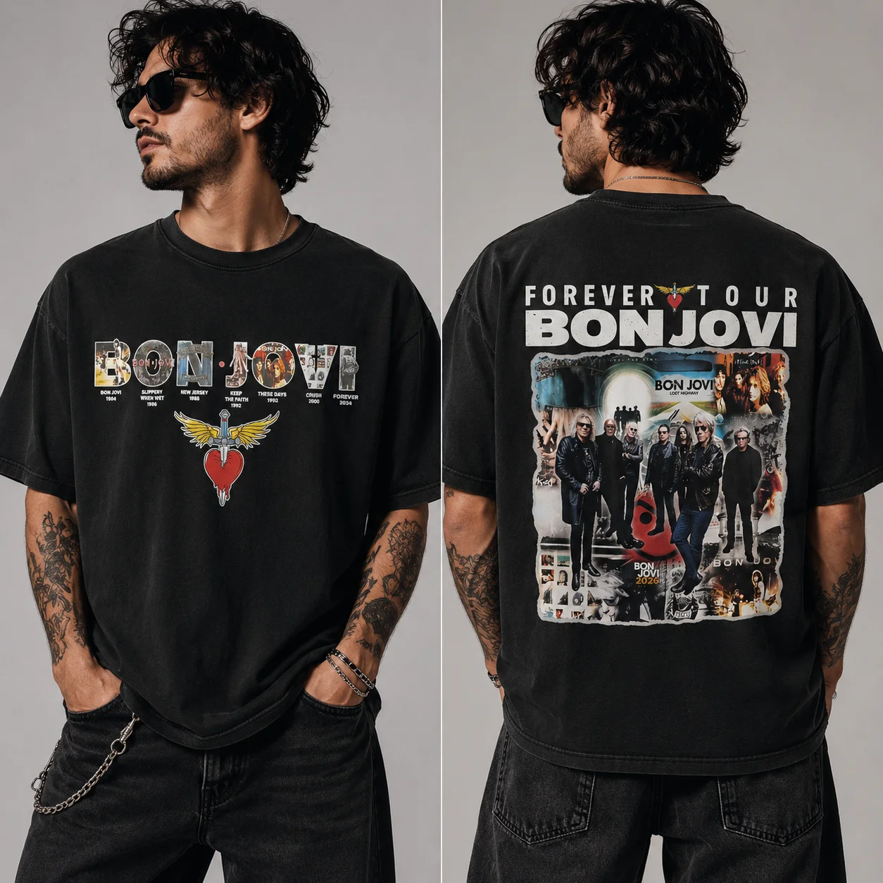 Bon Jovi Forever Tour Discography Tee Vintage Rock Concert Shirt